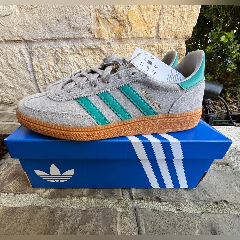 Adidas Gazelle Men’s Suede Sneakers - Light Gray with Teal Stripes
